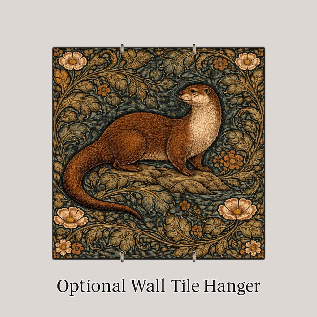 Otter Ceramic Tile Wall Art William Morris Style Woodland Animal Decor, Rustic Cabin Wall Art, Otter Lover Gift