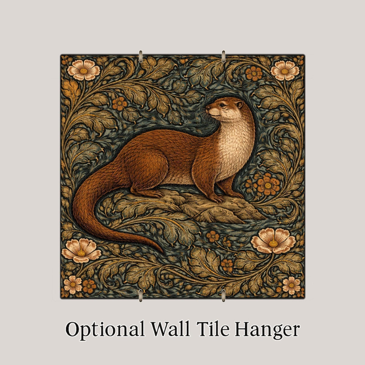 Otter Ceramic Tile Wall Art William Morris Style Woodland Animal Decor, Rustic Cabin Wall Art, Otter Lover Gift