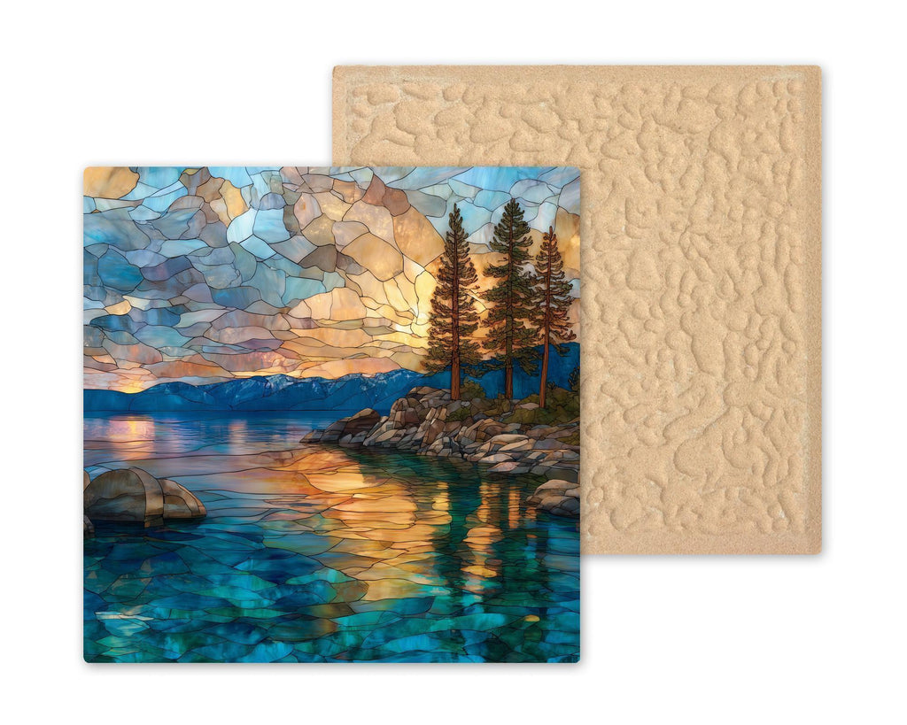 Lake Tahoe Sunset Wall Art Ceramic Tile California Gift Mountain Decor Coastal Nature Art Lake Lover Gift Tile