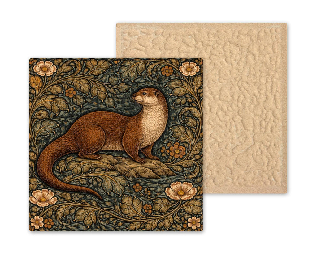 Otter Ceramic Tile Wall Art William Morris Style Woodland Animal Decor, Rustic Cabin Wall Art, Otter Lover Gift