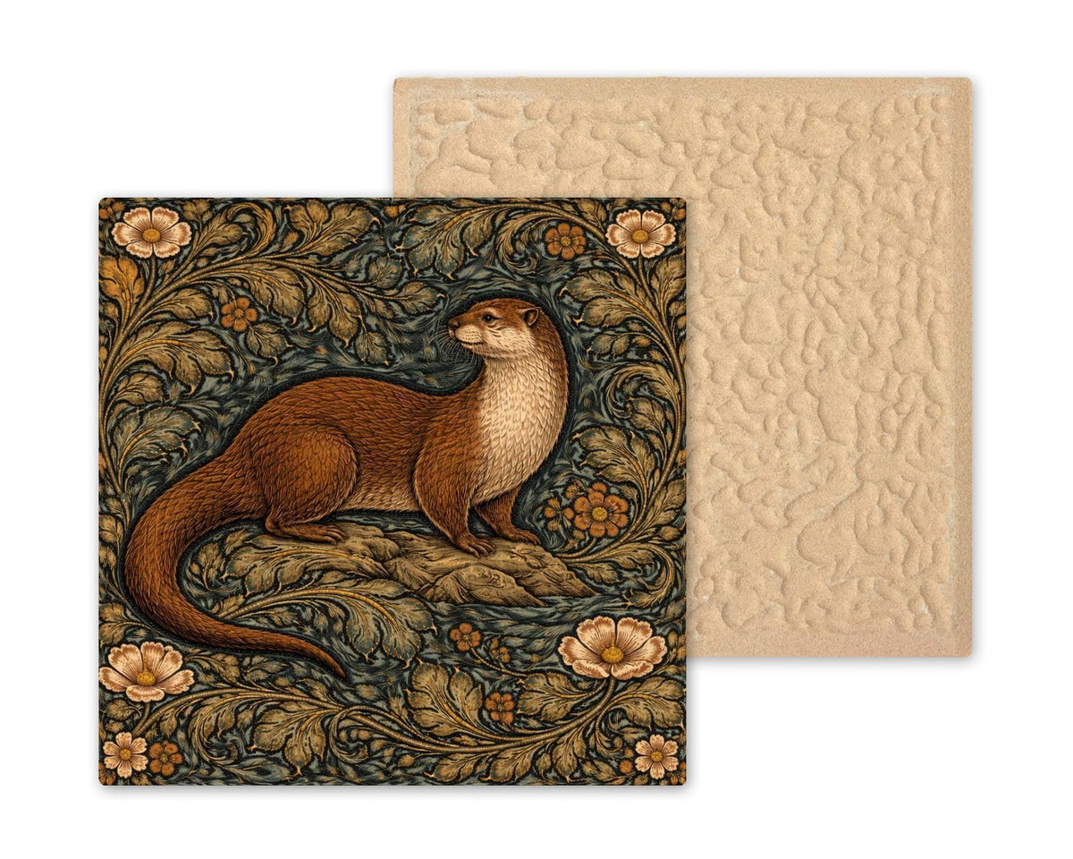 Otter Ceramic Tile Wall Art William Morris Style Woodland Animal Decor, Rustic Cabin Wall Art, Otter Lover Gift