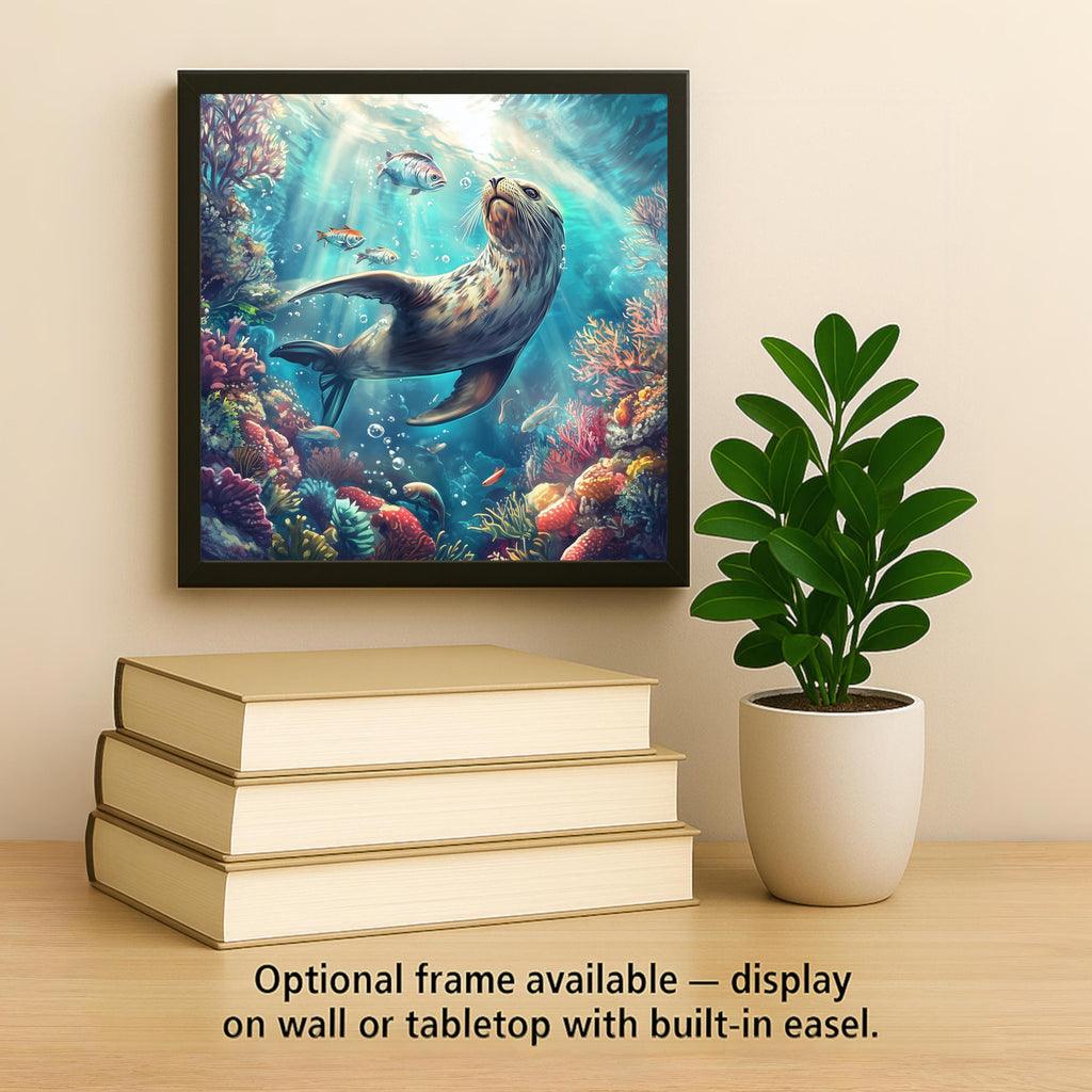 Sea Lion Wall Art Ceramic Tile Coastal Gift Coral Reef Decor Marine Nature Art Sea Lion Lover Ocean Gift Tile