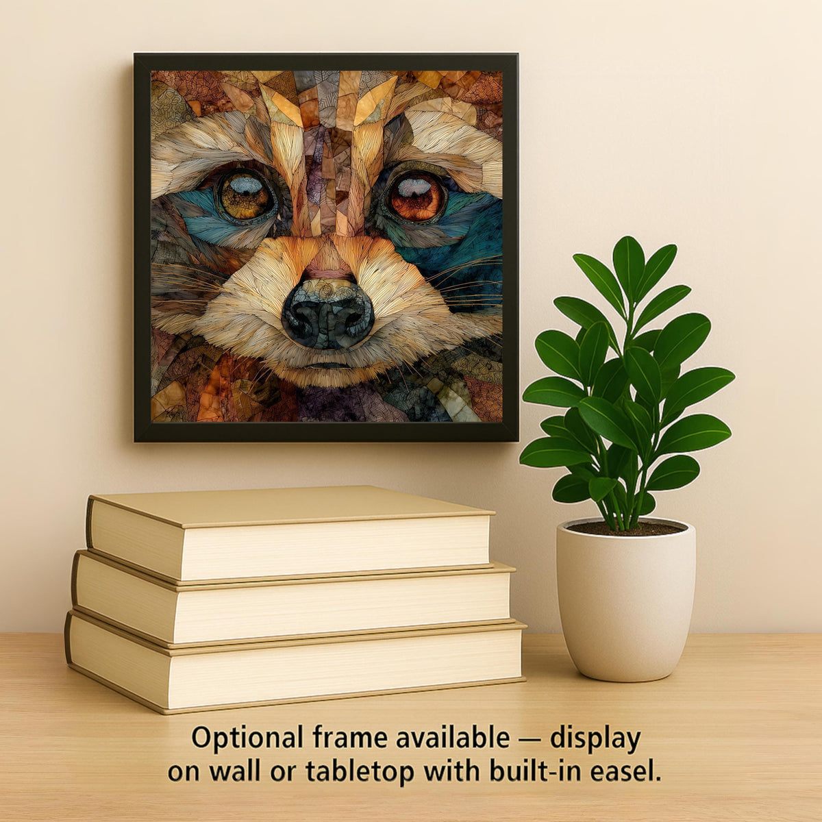 Raccoon Ceramic Tile Woodland Animal Wall Art Stained Glass Style Nature Inspired Rustic Cabin Decor Wildlife Portrait Decorative Tile