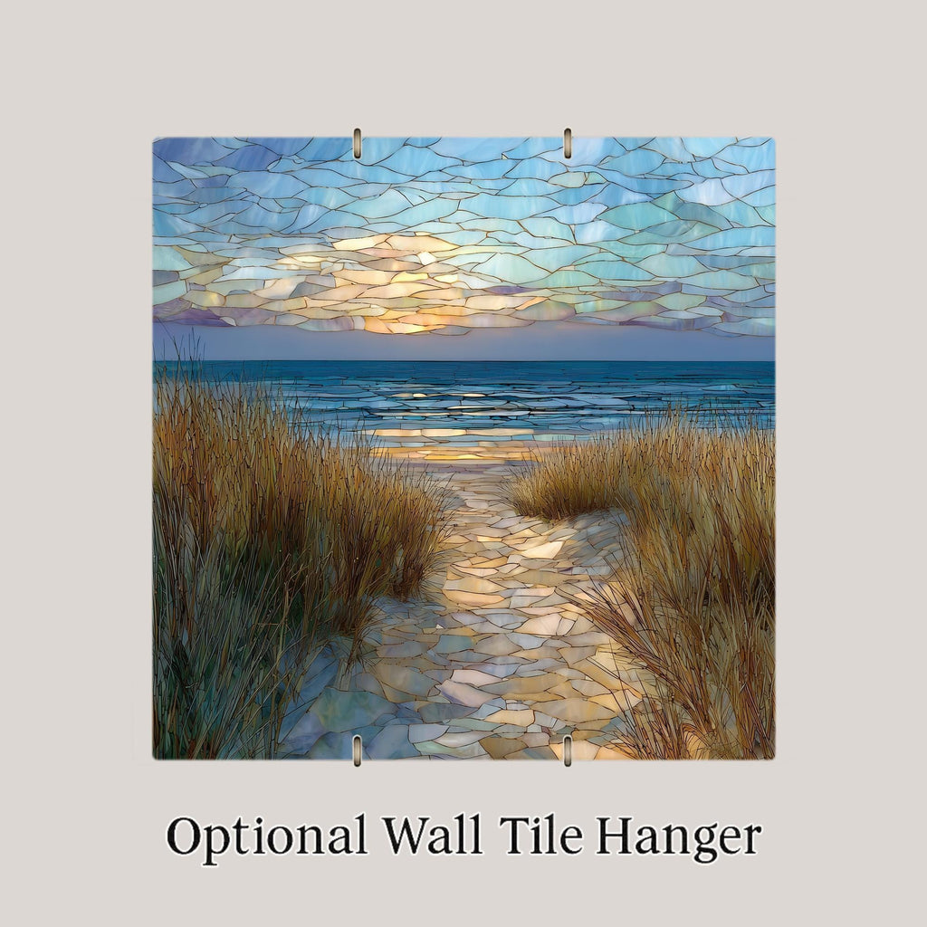 Cape Cod Beach Path Wall Art Ceramic Tile Stained Glass Style Sunset Gift Ocean Decor Coastal Nature