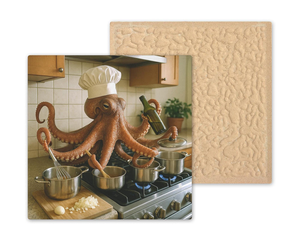Octopus Wall Art Ceramic Tile Funny Chef Kitchen Decor Cooking Gift Whimsical Octopus Tile Foodie Kitchen Art
