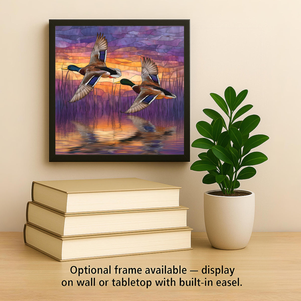 Mallard Duck Ceramic Tile Wall Art Stained Glass Style Waterfowl Birdwatcher Lake House Nature Decor