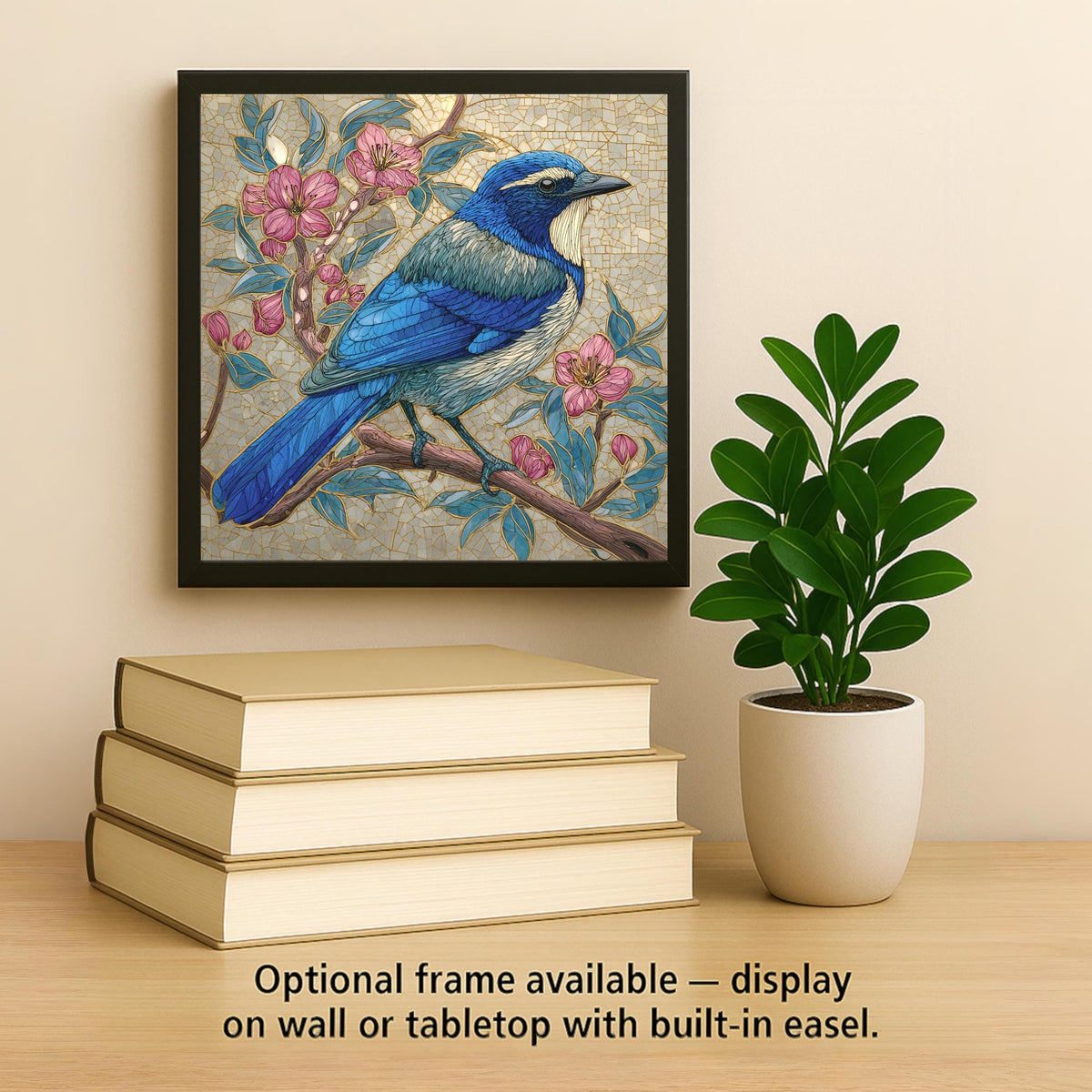 California Scrub Jay Wall Art Ceramic Tile Birdwatcher Gift Stained Glass Style Decor Western Bird Art Jay Lover Gift Tile