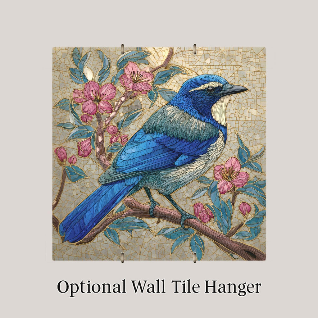 California Scrub Jay Wall Art Ceramic Tile Birdwatcher Gift Stained Glass Style Decor Western Bird Art Jay Lover Gift Tile