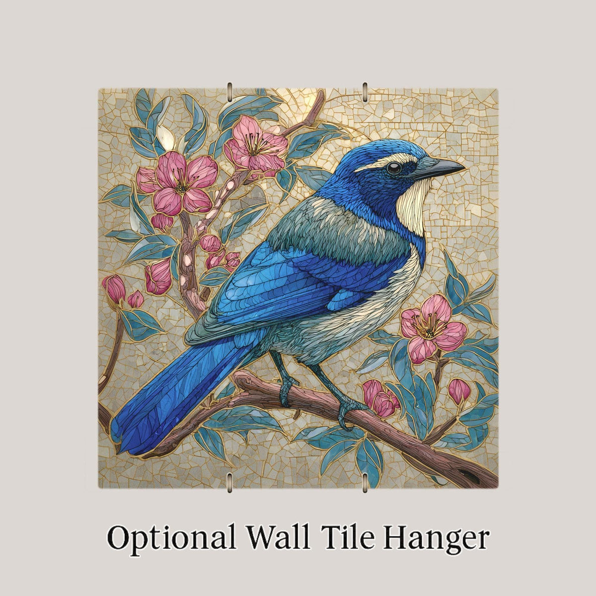 California Scrub Jay Wall Art Ceramic Tile Birdwatcher Gift Stained Glass Style Decor Western Bird Art Jay Lover Gift Tile