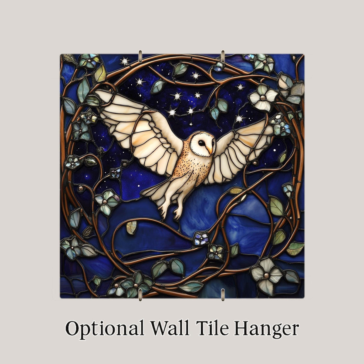 Barn Owl Stained Glass Style Ceramic Art Tile: Cabin Wall Decor Nature Lover Gift Woodland Home Decor Wall Art