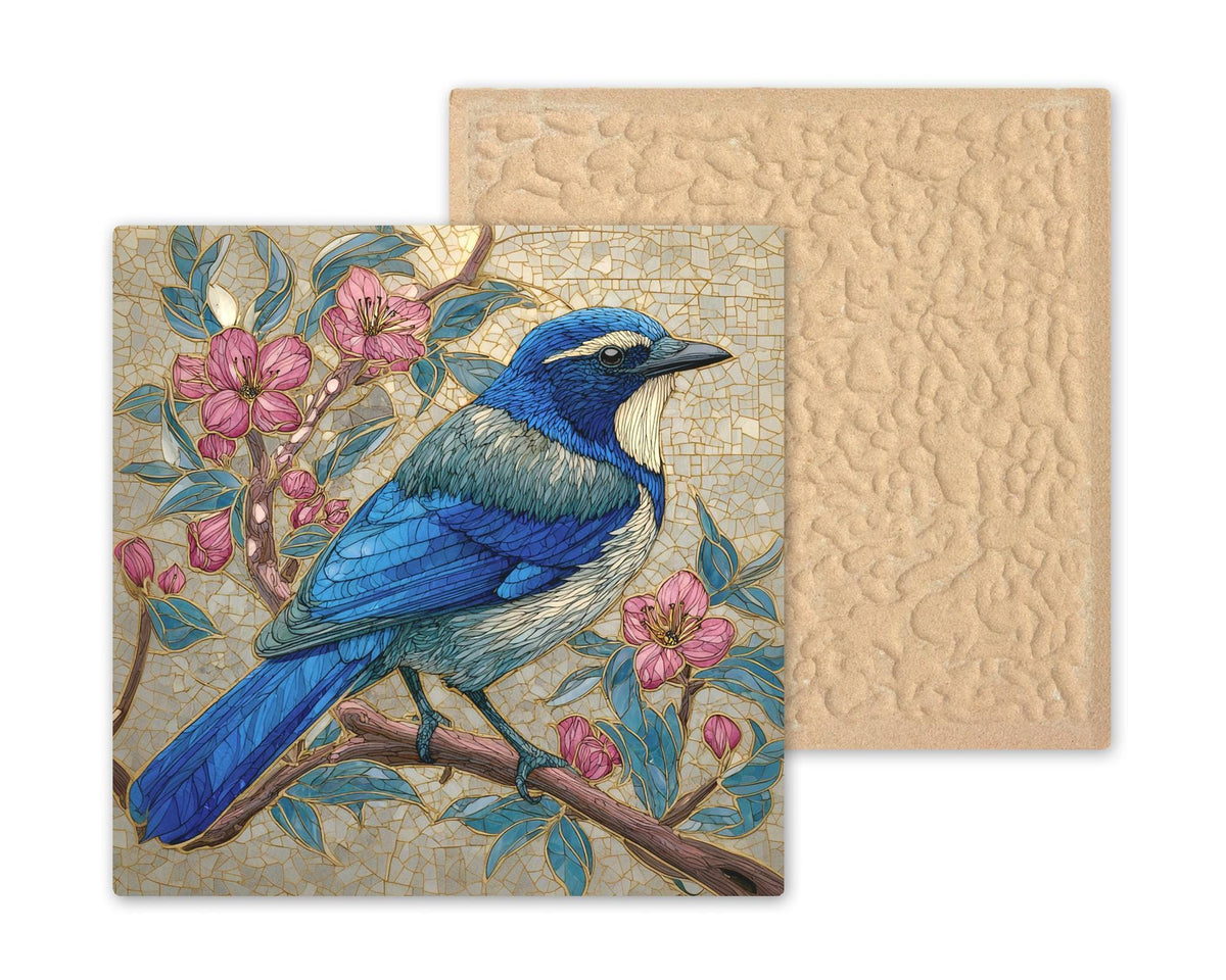 California Scrub Jay Wall Art Ceramic Tile Birdwatcher Gift Stained Glass Style Decor Western Bird Art Jay Lover Gift Tile