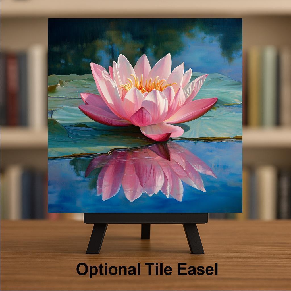 Pink Lotus Wall Art Ceramic Tile Zen Meditation Decor Yoga Wall Decor Botanical Spa Lotus Lover Spiritual Gift Accent Tile