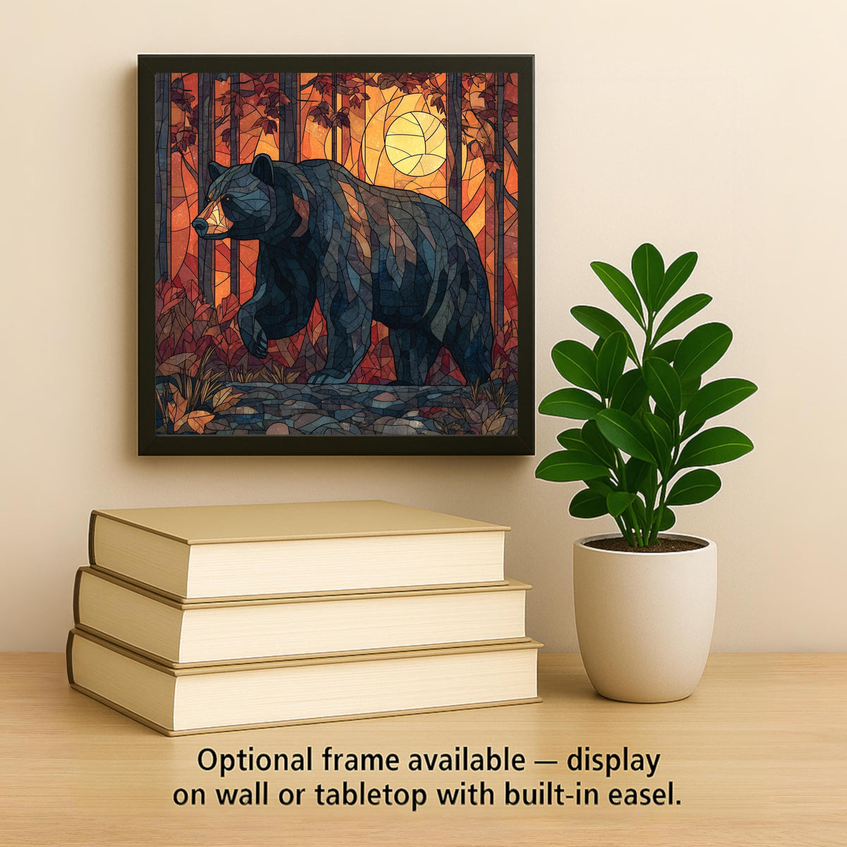 Bear Ceramic Art Tile – Stained Glass Style Wildlife Forest Wall Decor, Rustic Cabin Nature Gift