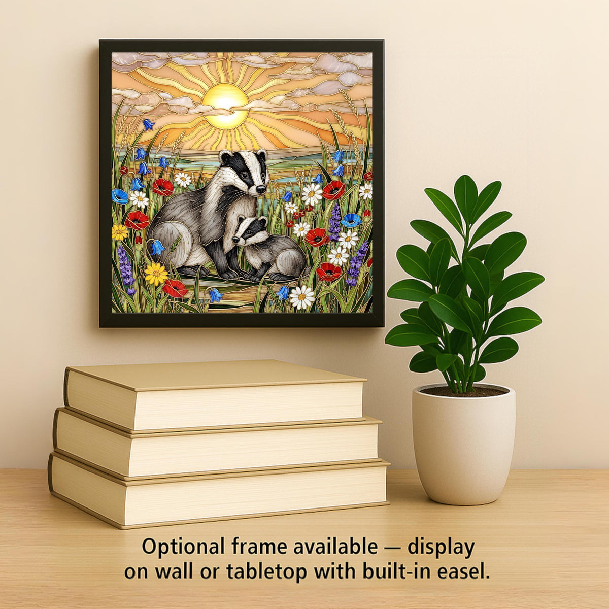 Mother and Baby Badger Stained Glass Style Ceramic Art Tile – Woodland Nursery Wall Decor, New Mom Keepsake
