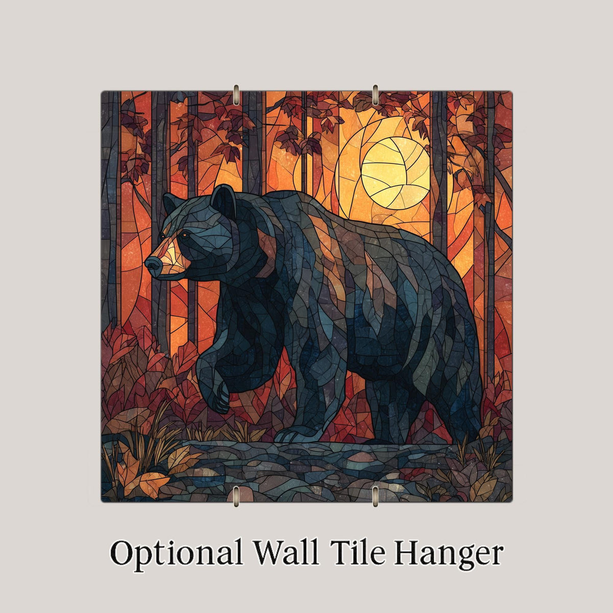 Bear Ceramic Art Tile – Stained Glass Style Wildlife Forest Wall Decor, Rustic Cabin Nature Gift