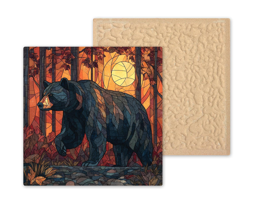 Bear Ceramic Art Tile – Stained Glass Style Wildlife Forest Wall Decor, Rustic Cabin Nature Gift