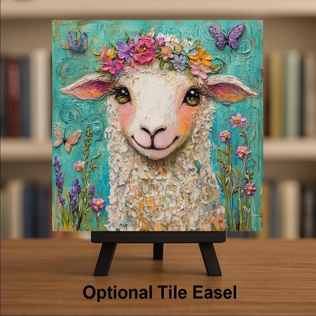 Sheep Wall Art Ceramic Tile Cottagecore Gift Farmhouse Decor Lamb Lover Gift Whimsical Animal Art Tile