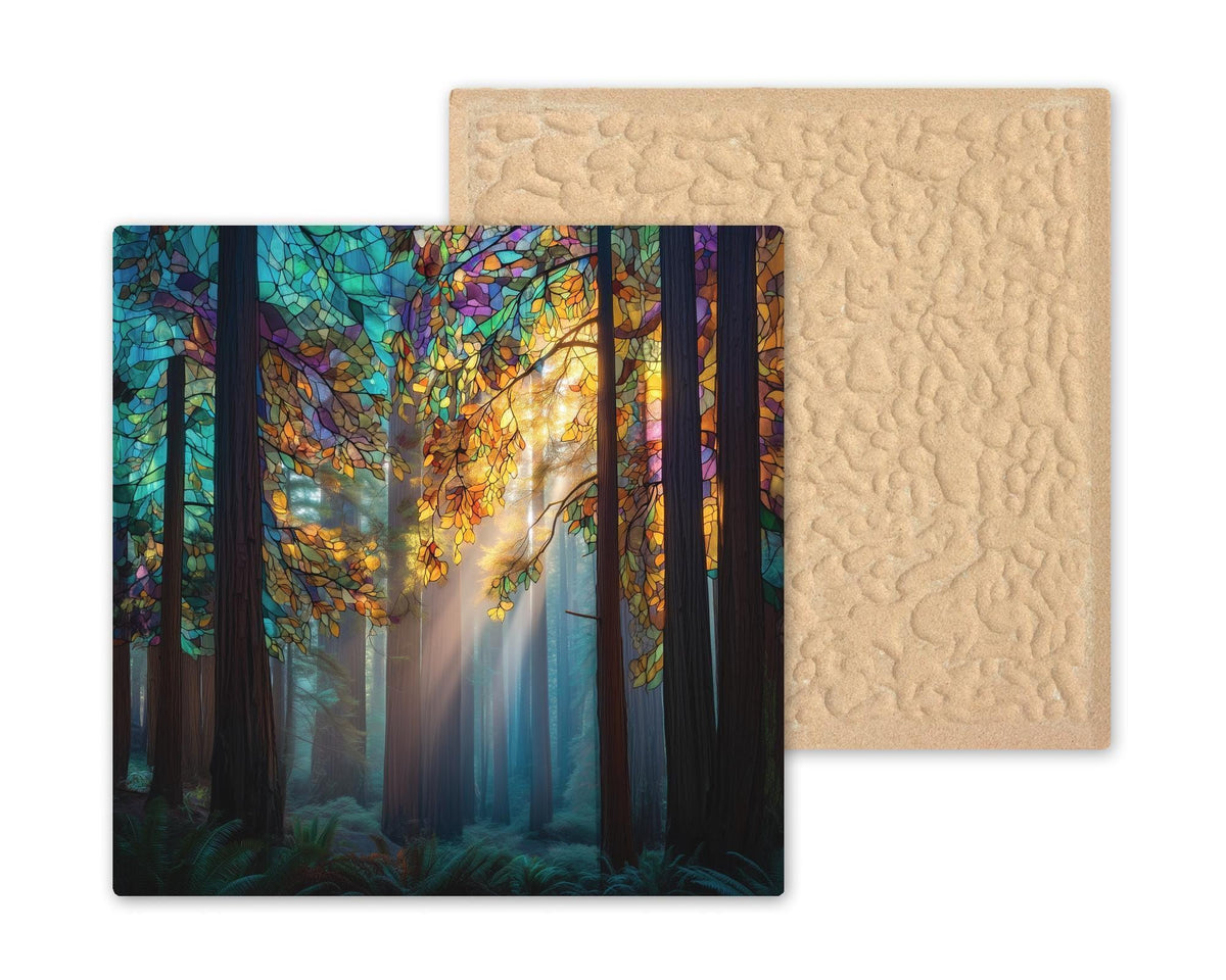 Redwoods Stained Glass Style Ceramic Art Tile: Cabin Wall Decor Nature Lover Gift Home Decor Wall Art California Forest Redwood Nature Art