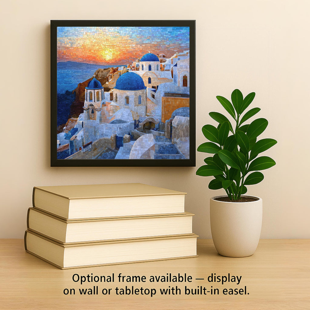Santorini Wall Art Ceramic Tile Greece Gift Blue Dome Decor Mediterranean Coastal Wall Decor Travel Souvenir Accent Tile
