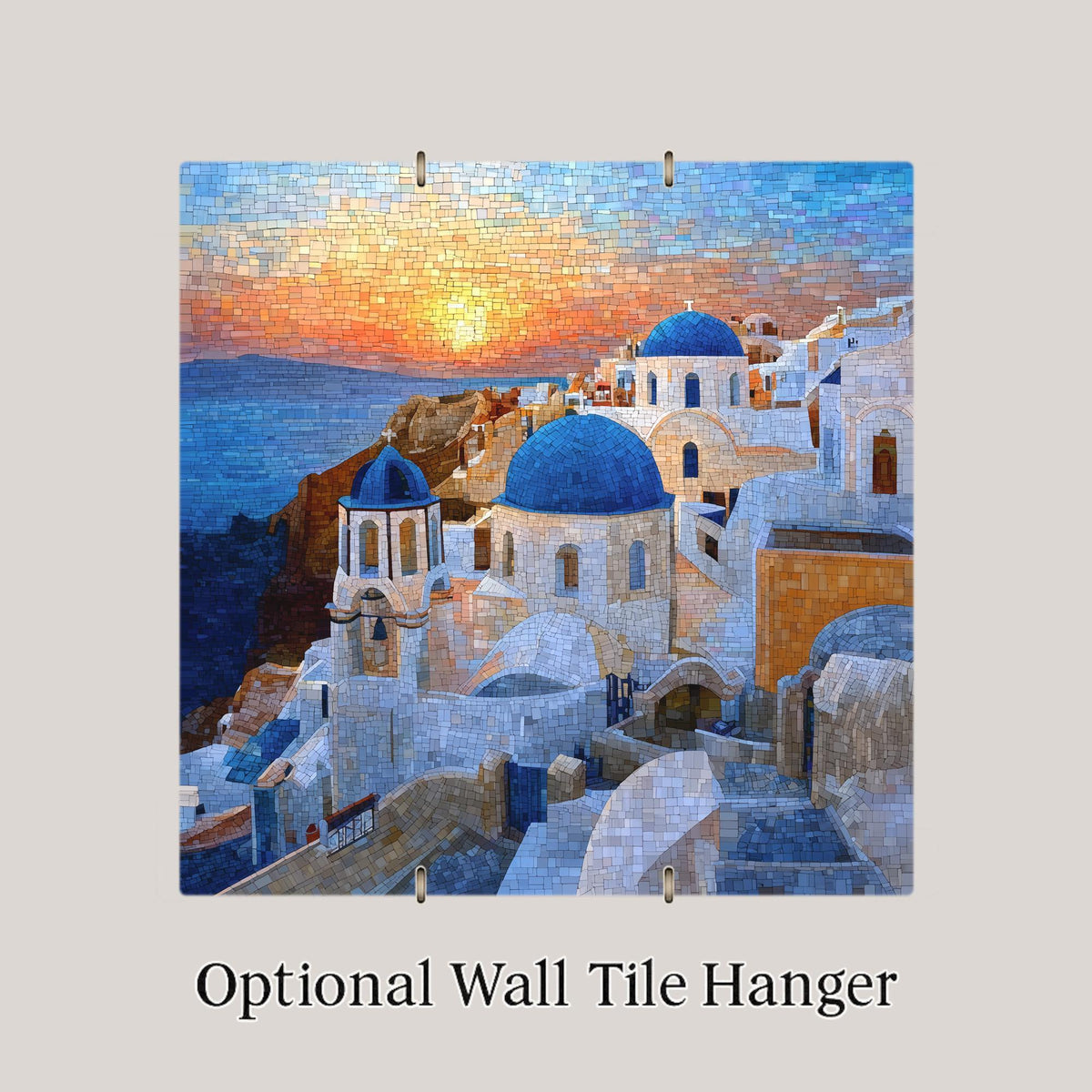 Santorini Wall Art Ceramic Tile Greece Gift Blue Dome Decor Mediterranean Coastal Wall Decor Travel Souvenir Accent Tile