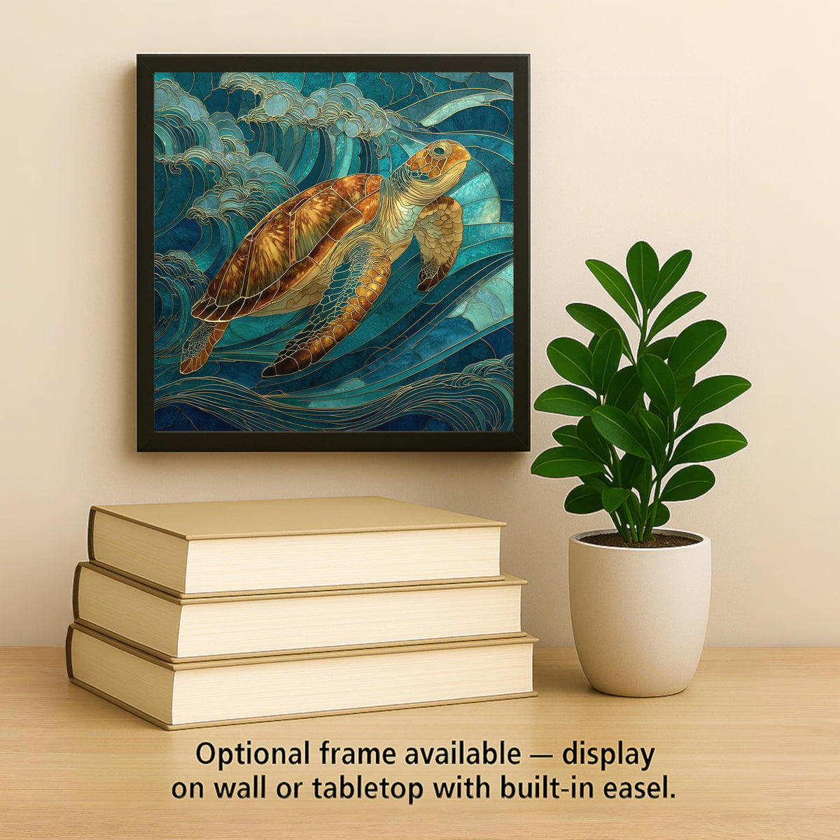 Sea Turtle Stained Glass Style Ceramic Art Tile: Coastal Wall Decor Beach House Accent Ocean Home Decor Wall Art