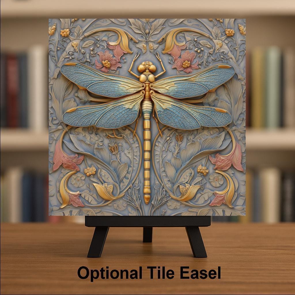Symbolic Dragonfly Wall Art Ceramic Tile Art Nouveau Gift Nature Inspired Decor Dragonfly Lover Art Gift Tile