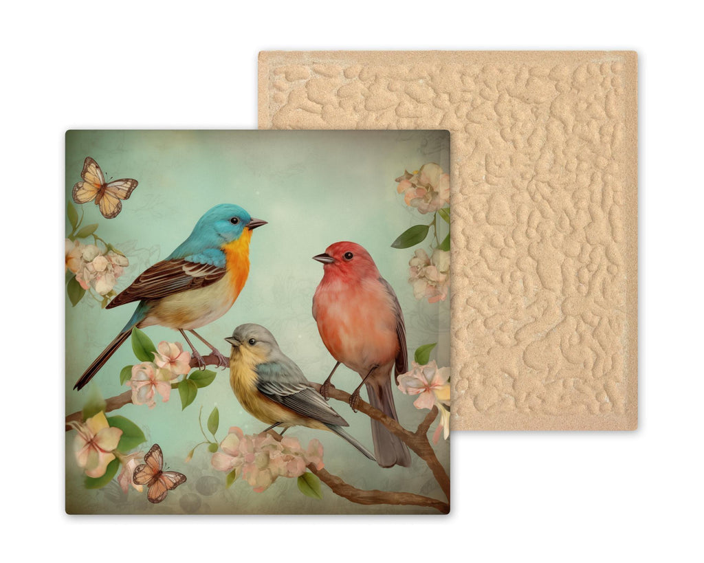 Songbird Floral Wall Art Ceramic Tile Stained Glass Style Birdwatcher Gift Bird Lover Nature Decor Art