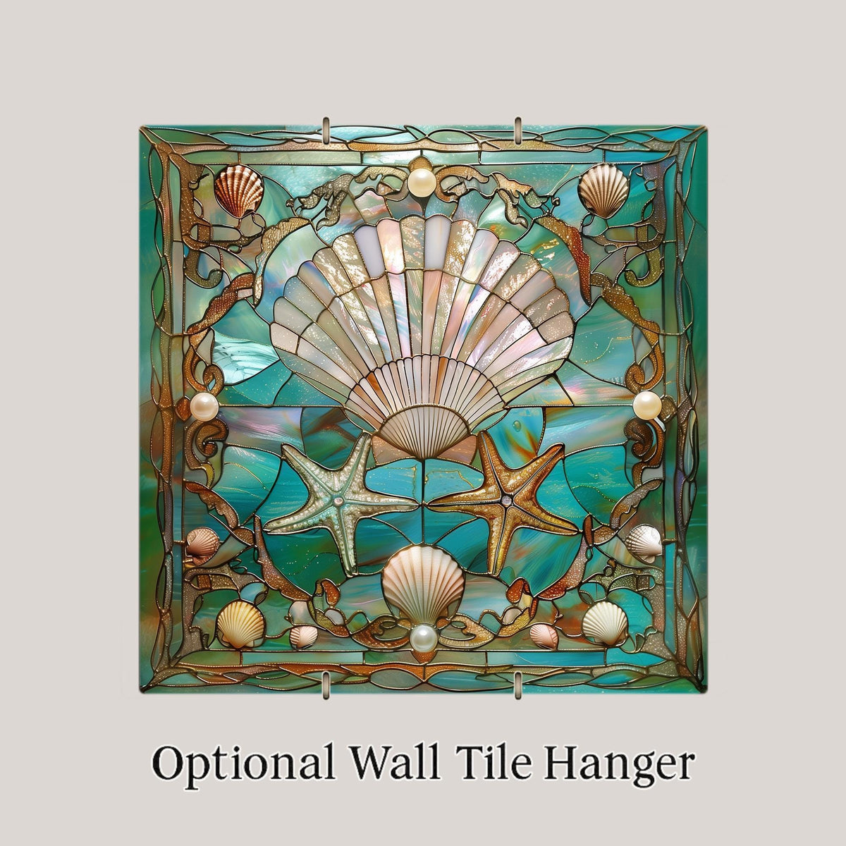 Seashell Wall Art Ceramic Tile Stained Glass Style Coastal Gift Beach House Nature Art Starfish Ocean Decor