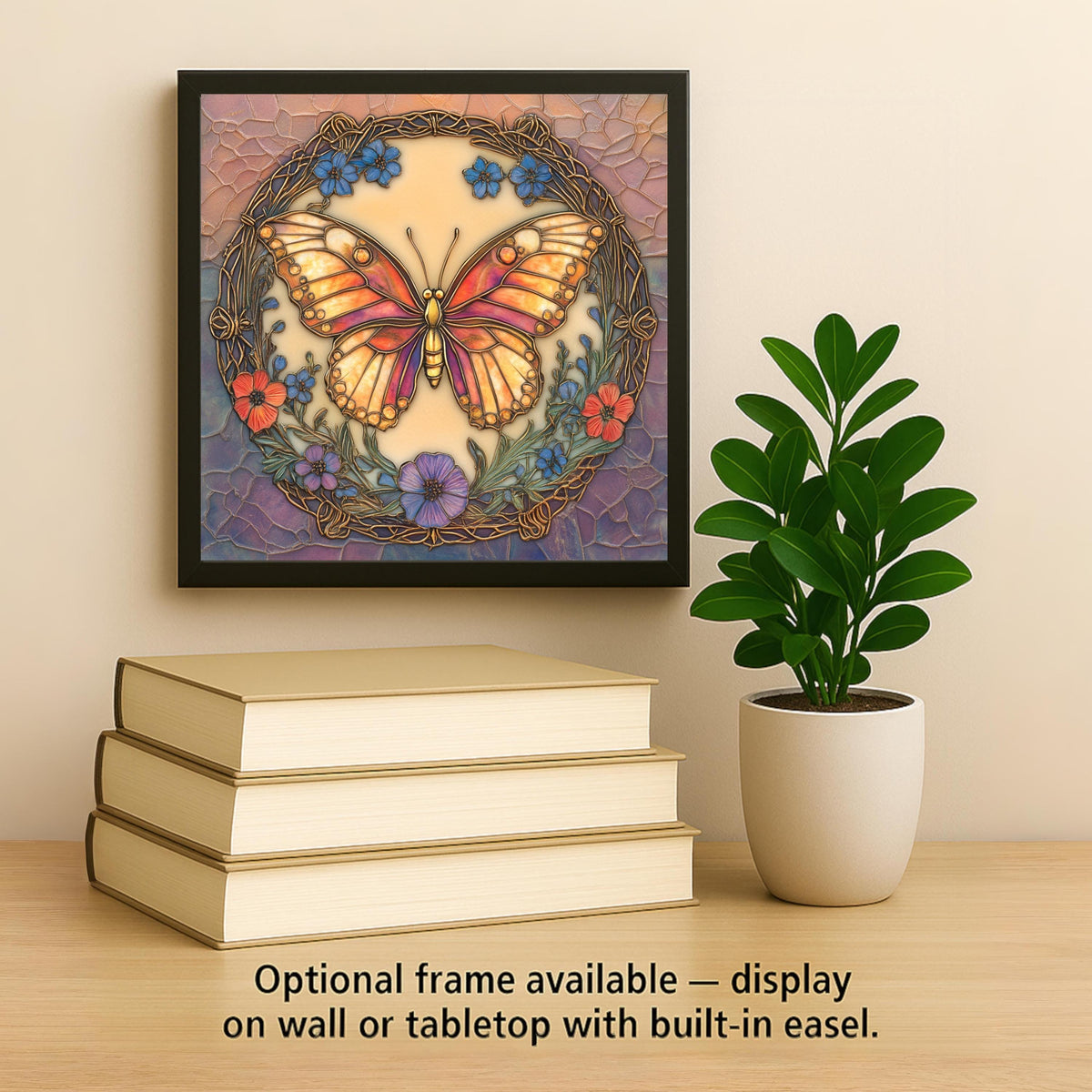 Art Nouveau Butterfly Ceramic Tile: Stained Glass Style Wall Art Floral Home Decor