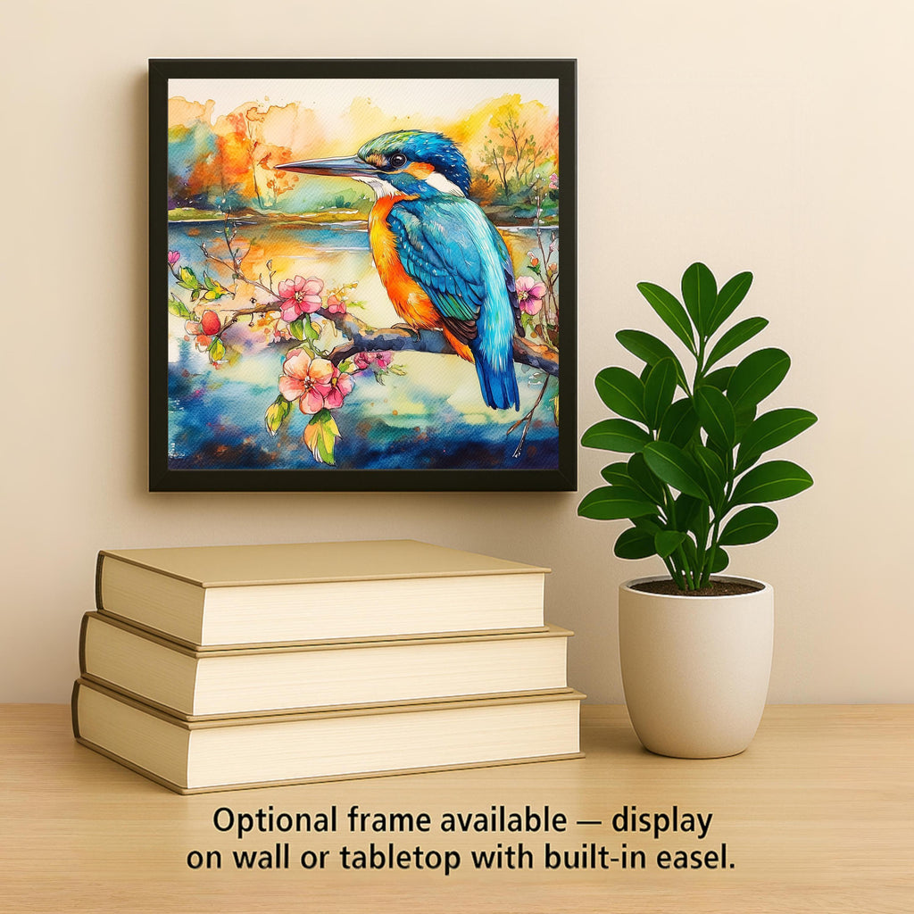 Kingfisher Cherry Blossom Wall Art Ceramic Tile Birdwatcher Gift Stained Glass Style Decor Nature Art Bird Lover Gift Tile