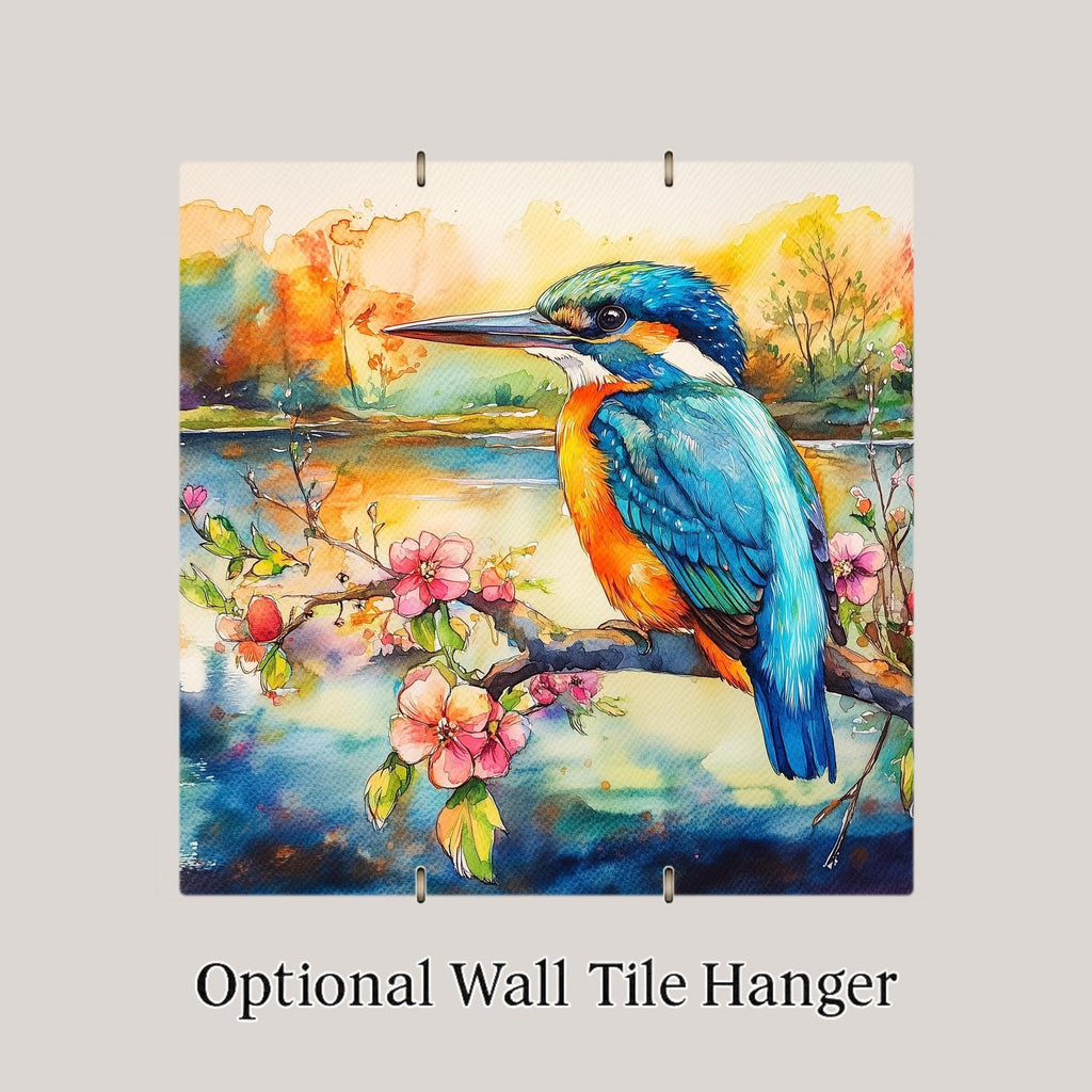 Kingfisher Cherry Blossom Wall Art Ceramic Tile Birdwatcher Gift Stained Glass Style Decor Nature Art Bird Lover Gift Tile