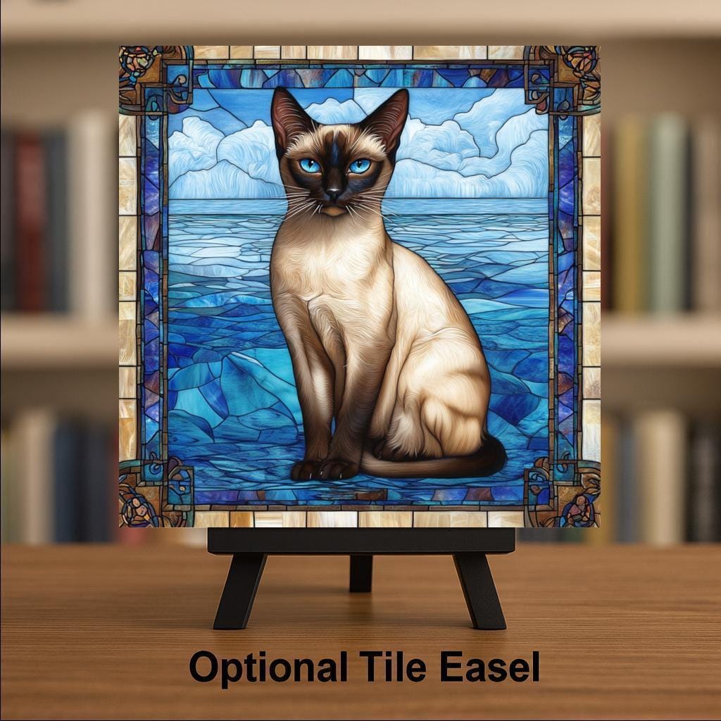 Siamese Cat Wall Art Ceramic Tile Cat Lover Gift Stained Glass Style Decor Elegant Cat Art Cat Owner Gift Tile