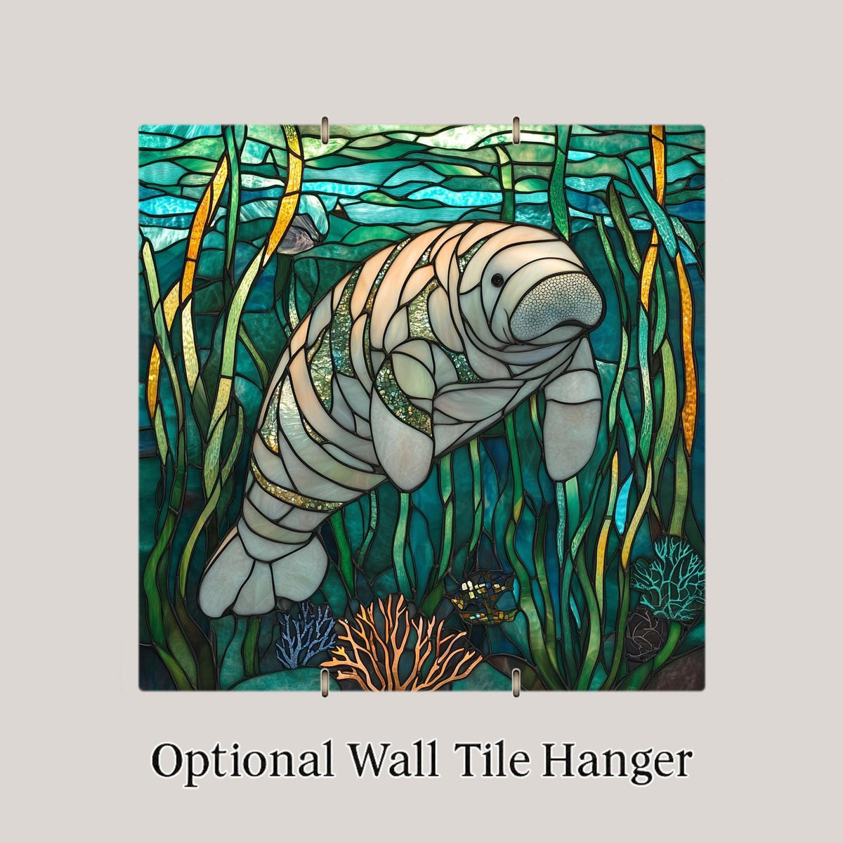 Manatee Wall Art Ceramic Tile Stained Glass Style Coastal Gift Marine Art Manatee Lover Ocean Nature Wildlife