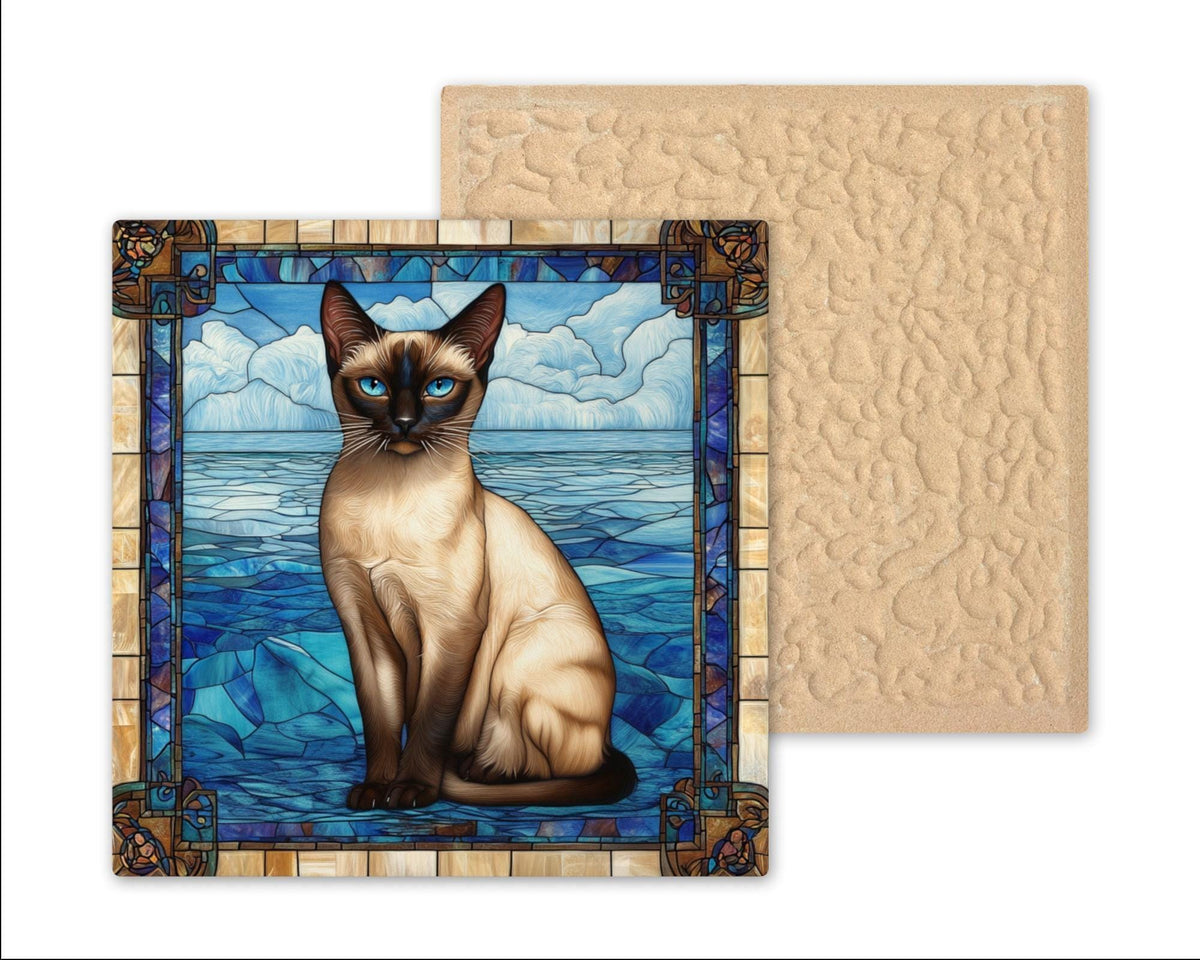 Siamese Cat Wall Art Ceramic Tile Cat Lover Gift Stained Glass Style Decor Elegant Cat Art Cat Owner Gift Tile