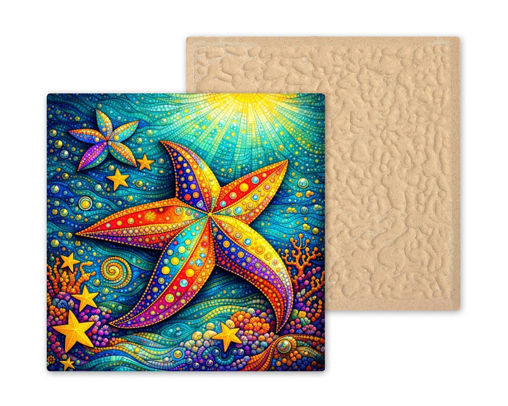 Starfish Wall Art Ceramic Tile Stained Glass Style Ocean Gift Coastal Decor Beach Cottage Nature Art