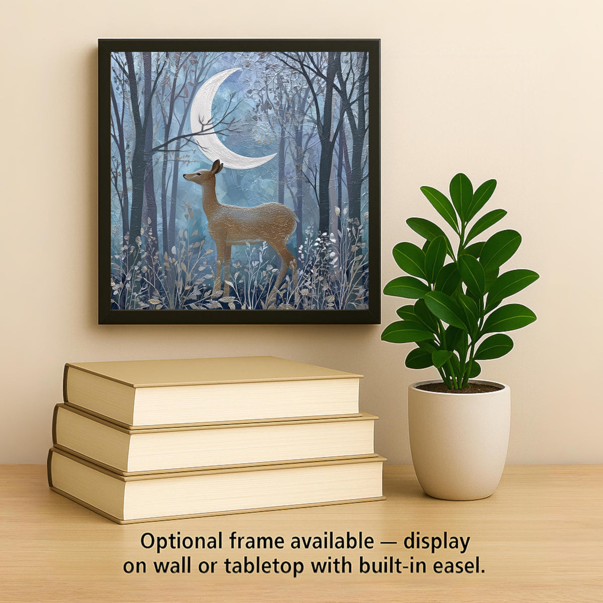Moonlit Deer Wall Art Ceramic Tile Woodland Gift Blue Silver Decor Nature Art Deer Lover Home Gift Tile