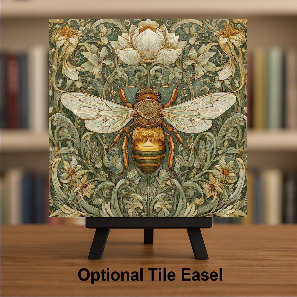 Bee William Morris Ceramic Art Tile: Nature Wall Decor Art Lover Gift Home Decor Wall Art Pollinator Garden Nature Botanical Bee Decor Art