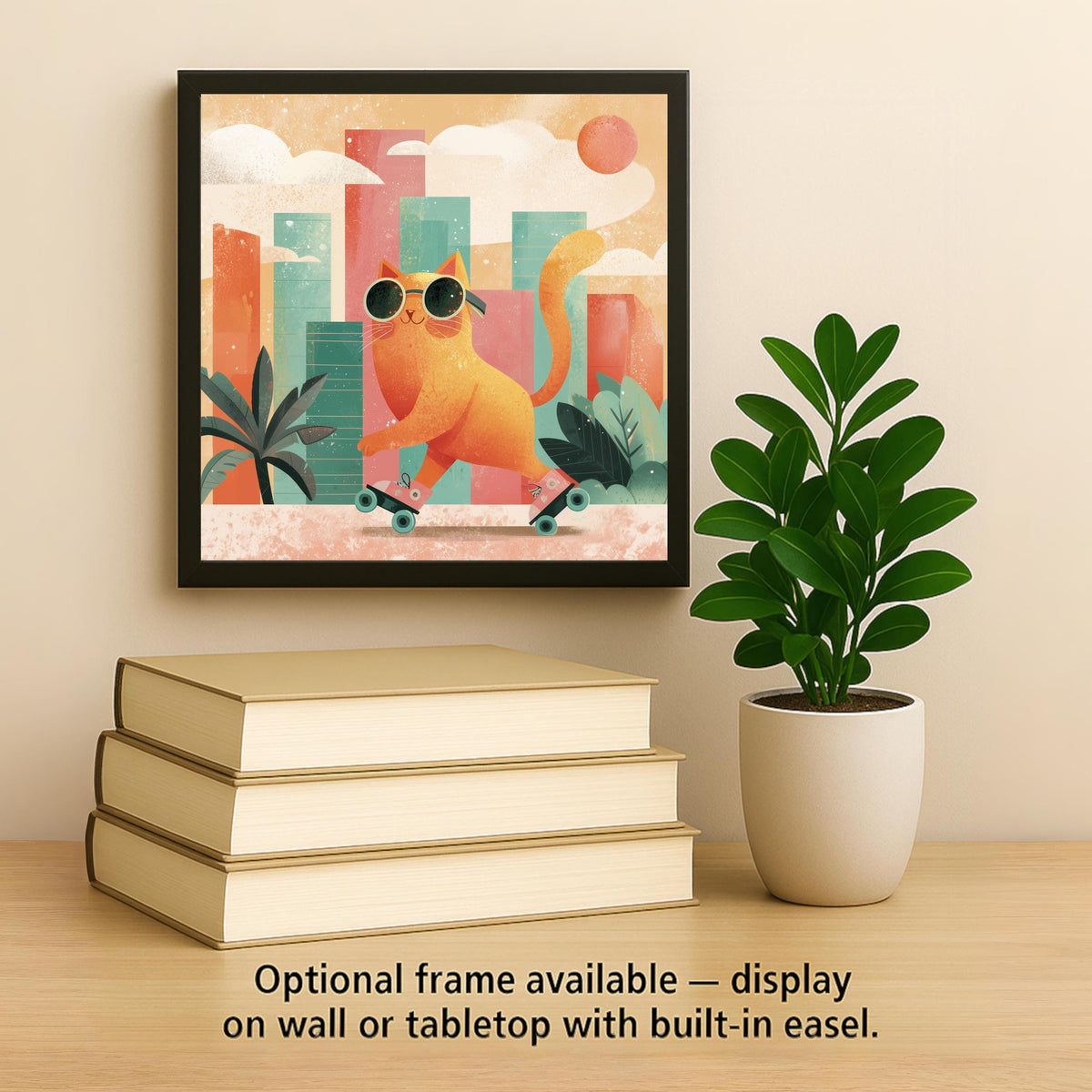 Roller Skating Cat Wall Art Ceramic Tile Cat Lover Gift Retro Cat Decor Fun Cat Tile Art