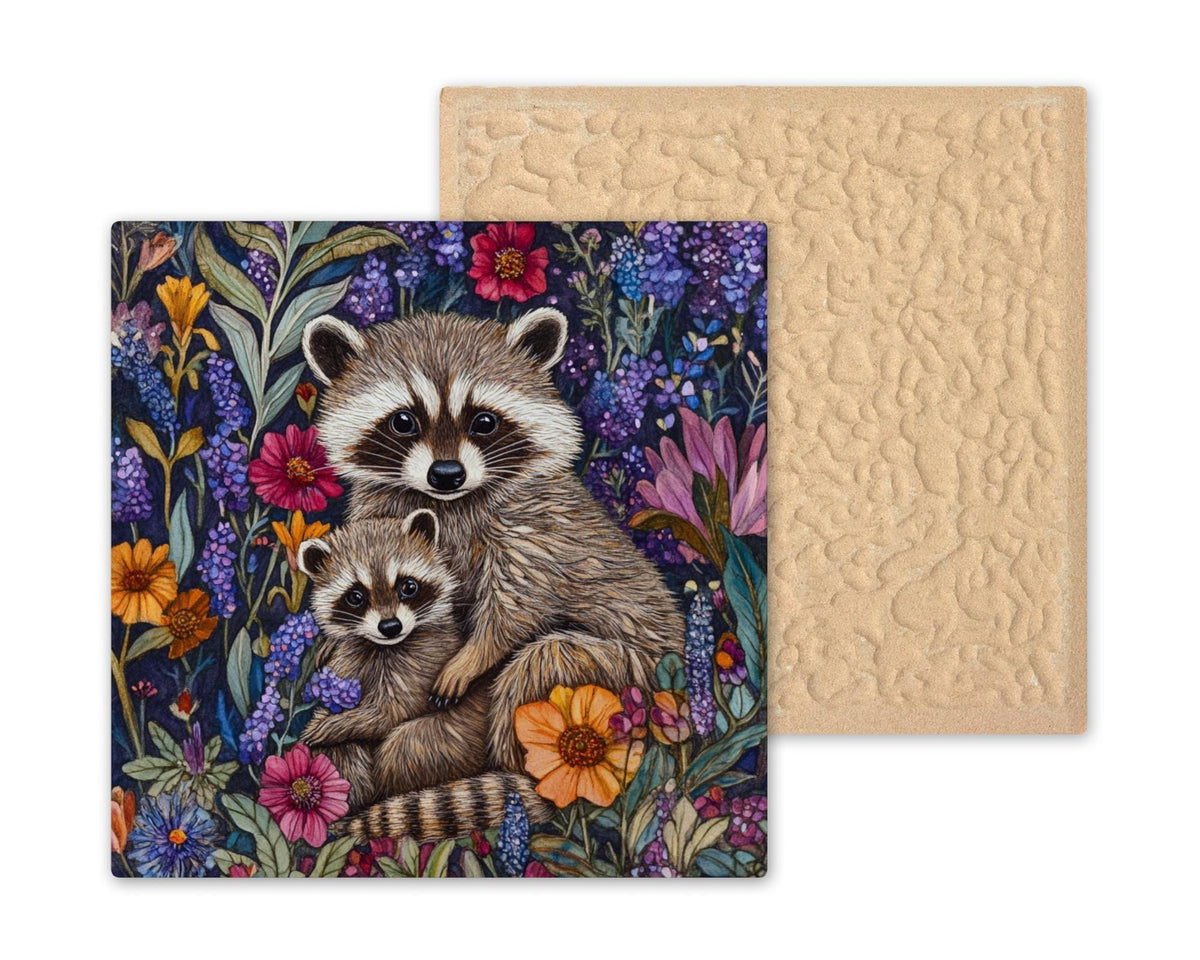Raccoon Stained Glass Style Ceramic Art Tile: Cabin Wall Decor Nature Lover Gift Woodland Home Decor Wall Art