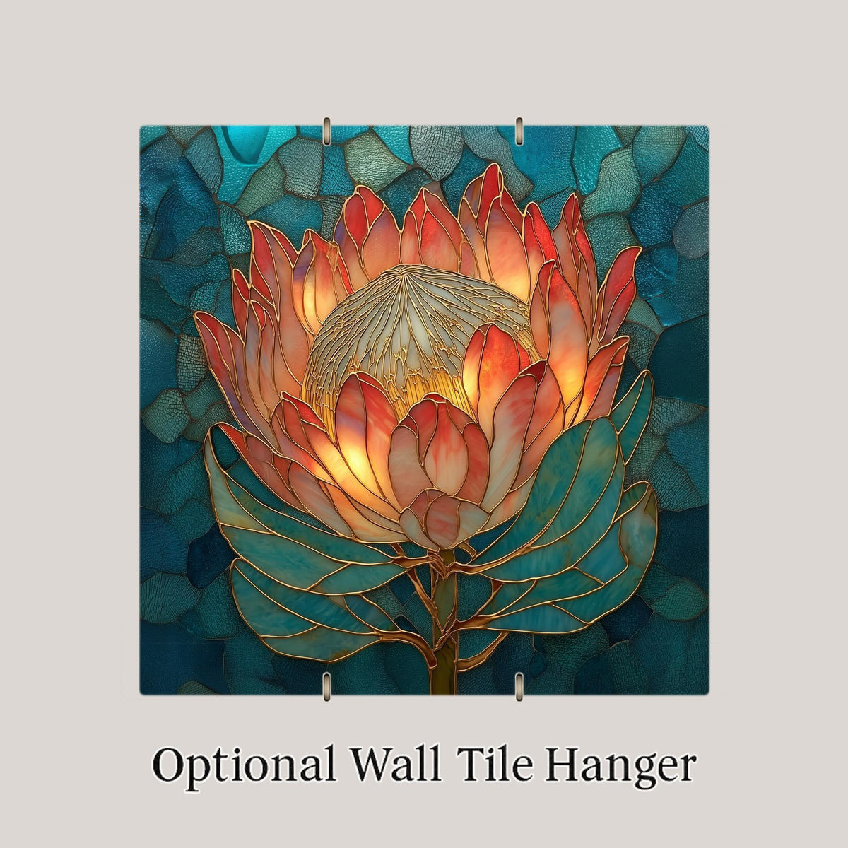Protea Flower Coastal Wall Art Ceramic Tile – Stained Glass Style Botanical Home Decor Protea Bloom Wall Decor Floral Nature Art Tile Decor