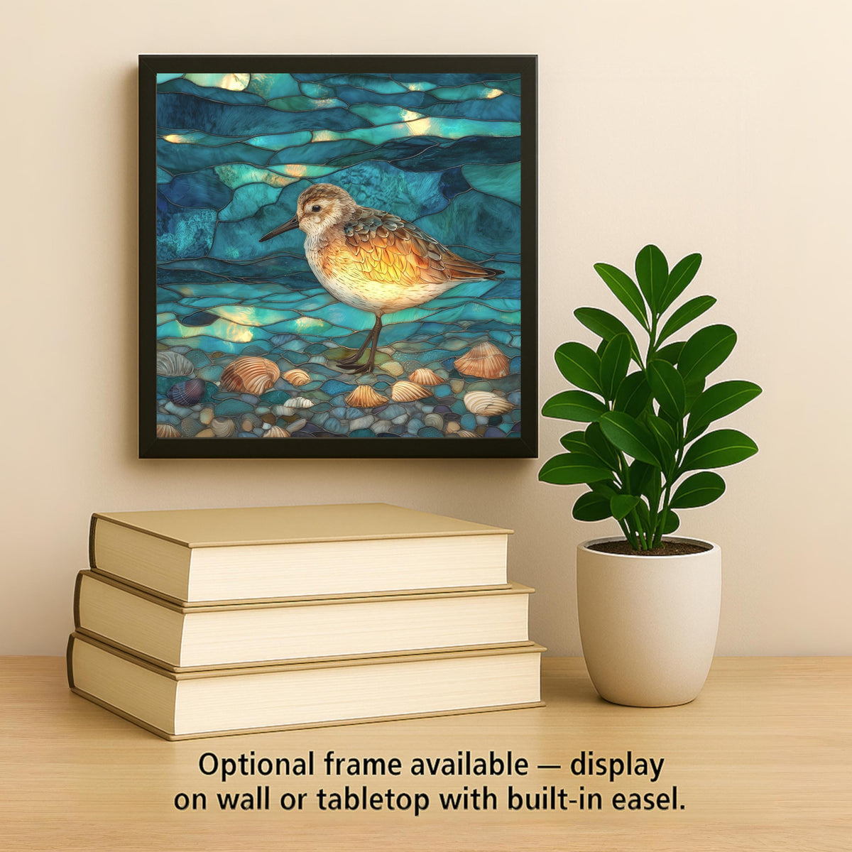 Sandpiper Wall Art Ceramic Tile Coastal Stained Glass Style Beach Decor Ocean Shore Bird Nautical Home