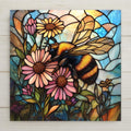 This stained glass-style ceramic tile wall art features a bumblebee and wildflowers in vibrant summer hues. A perfect handmade gift or home decor accent.