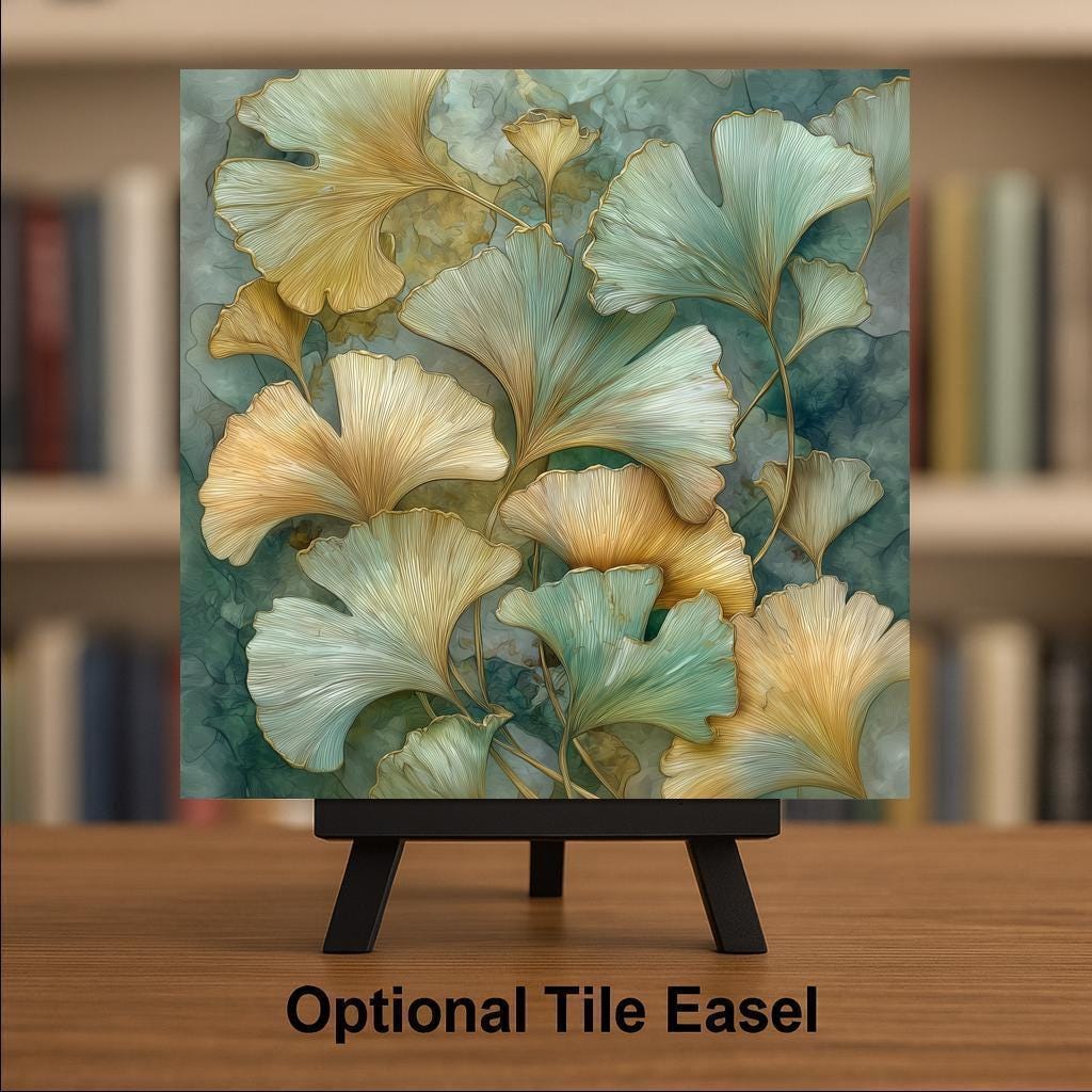 Ginkgo Botanical Wall Art Ceramic Tile Nature Inspired Gift Stained Glass Style Decor Plant Lover Art Gift Tile