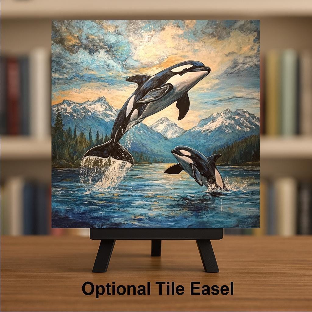 Orca Whale Wall Art Ceramic Tile Stained Glass Style Coastal Wildlife Gift Marine Life Art Whale Lover Nautical Anniversary Birthday
