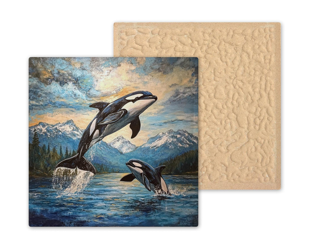 Orca Whale Wall Art Ceramic Tile Stained Glass Style Coastal Wildlife Gift Marine Life Art Whale Lover Nautical Anniversary Birthday