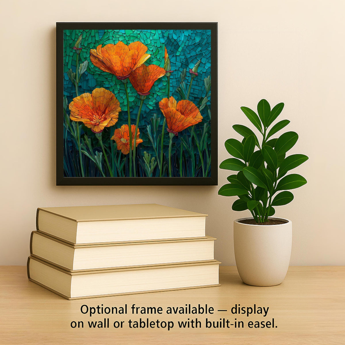 California Poppy Wall Art Ceramic Tile Stained Glass Style Floral Gift Wildflower Art Place Identity Nature Gift