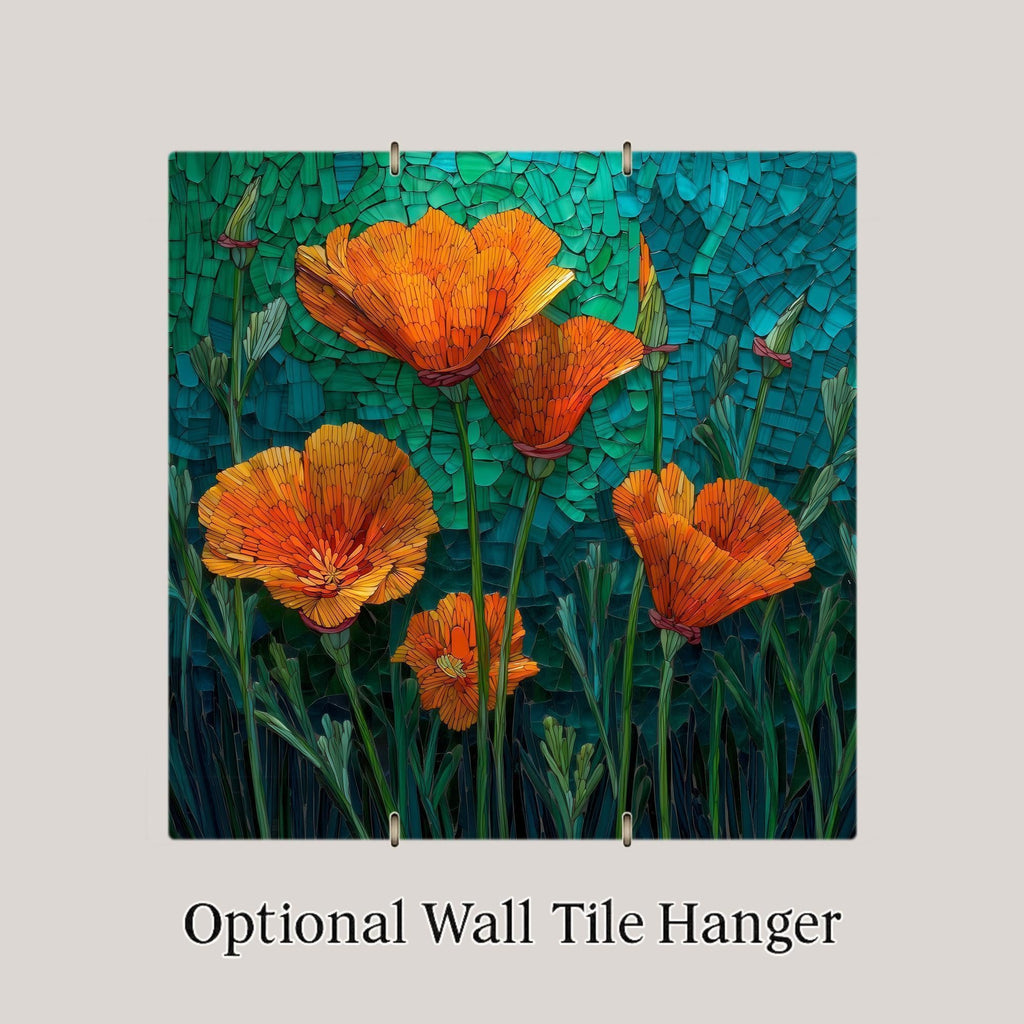 California Poppy Wall Art Ceramic Tile Stained Glass Style Floral Gift Wildflower Art Place Identity Nature Gift