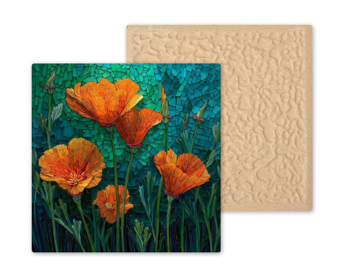 California Poppy Wall Art Ceramic Tile Stained Glass Style Floral Gift Wildflower Art Place Identity Nature Gift