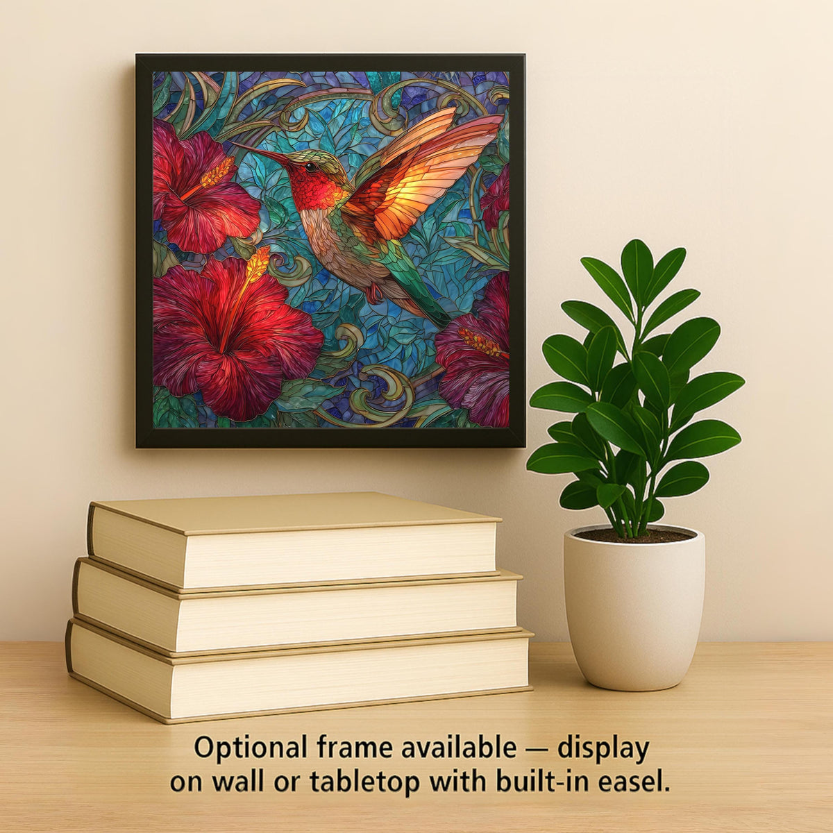 Hummingbird Wall Art Ceramic Tile Stained Glass Style Floral Garden Bird Lover Gift Birdwatcher Botanical Gift Accent Tile