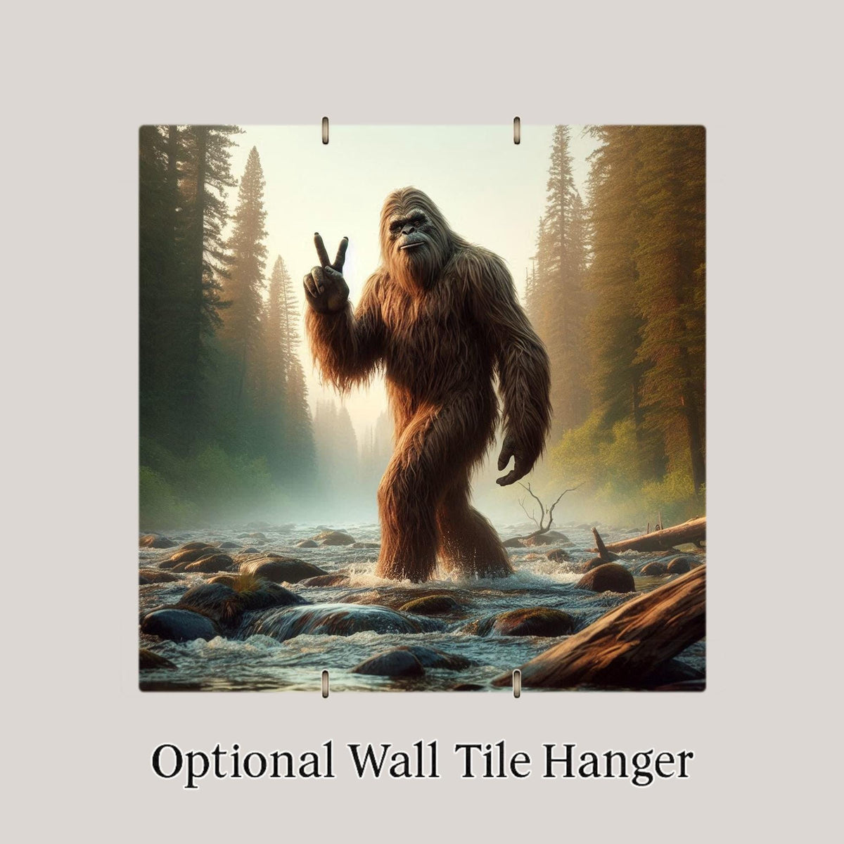 Bigfoot Sasquatch Ceramic Art Tile – Funny Man Cave Wall Decor, Pacific Northwest Cabin Cryptid Accent